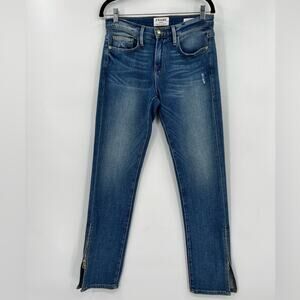 FRAME Le Boy Zip Hem Crop Jeans Ankle Picadilly Distressed Stretch Blue Size 26